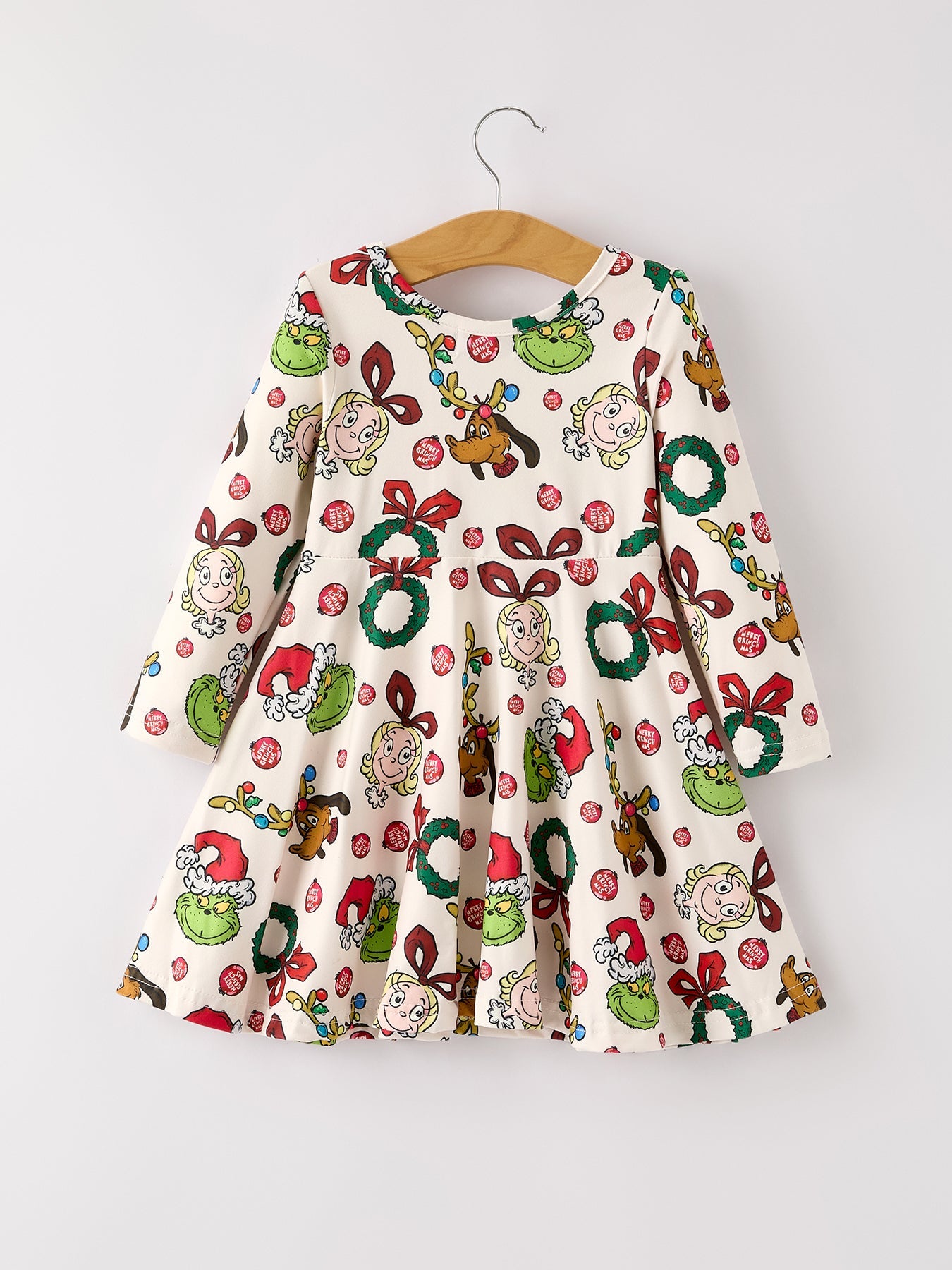 Girls Christmas Grinch Print Dress