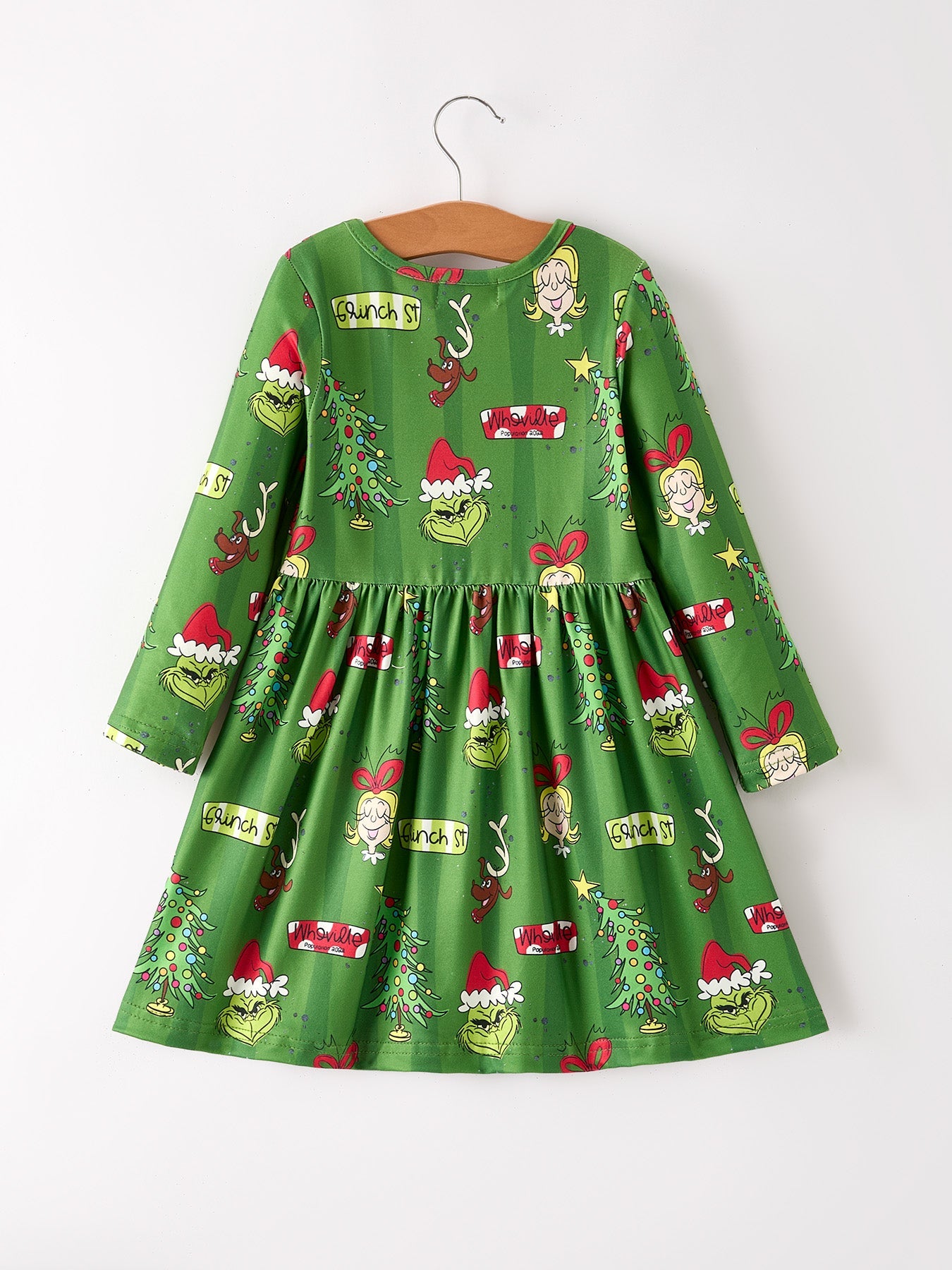 Girls Christmas Grinch Print Dress