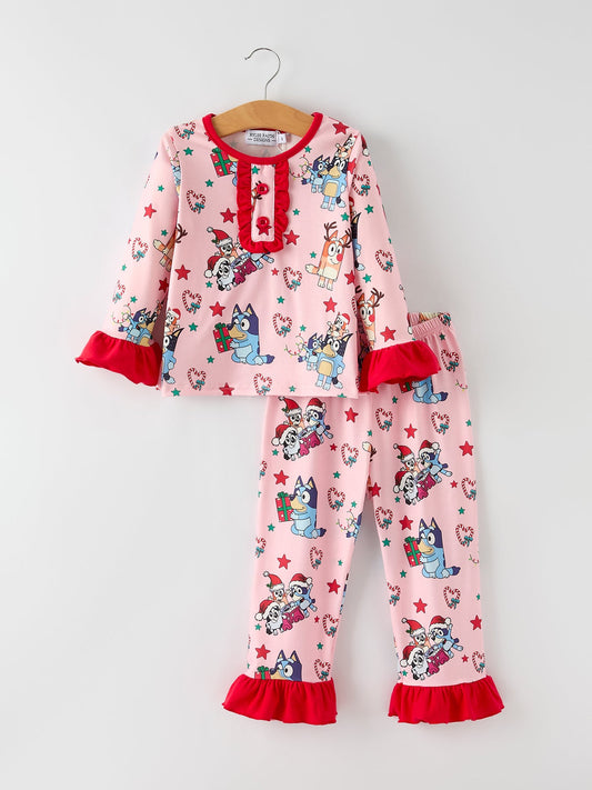 Children's pajama set with cartoon characters on a white background