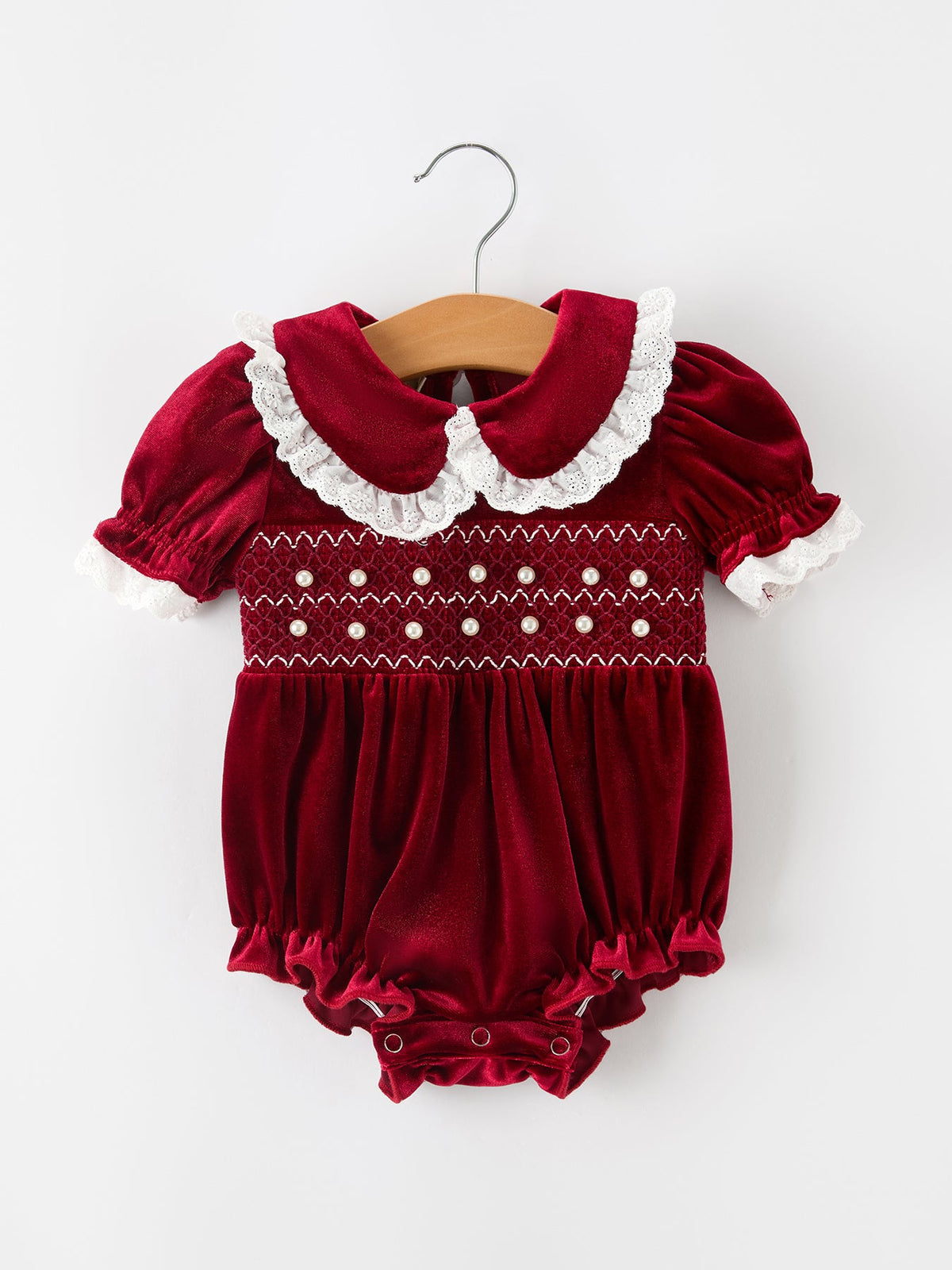 Burgundy Velvet Smocked Infant Romper