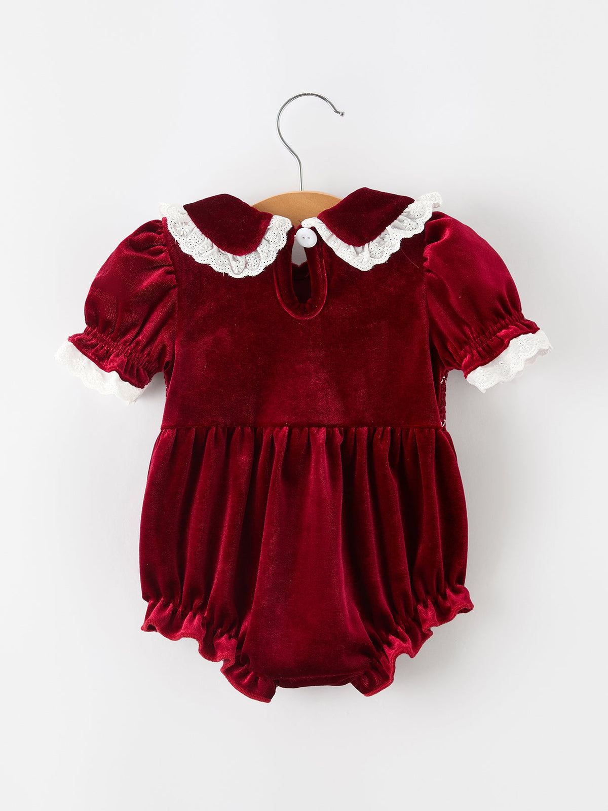 Burgundy Velvet Smocked Infant Romper