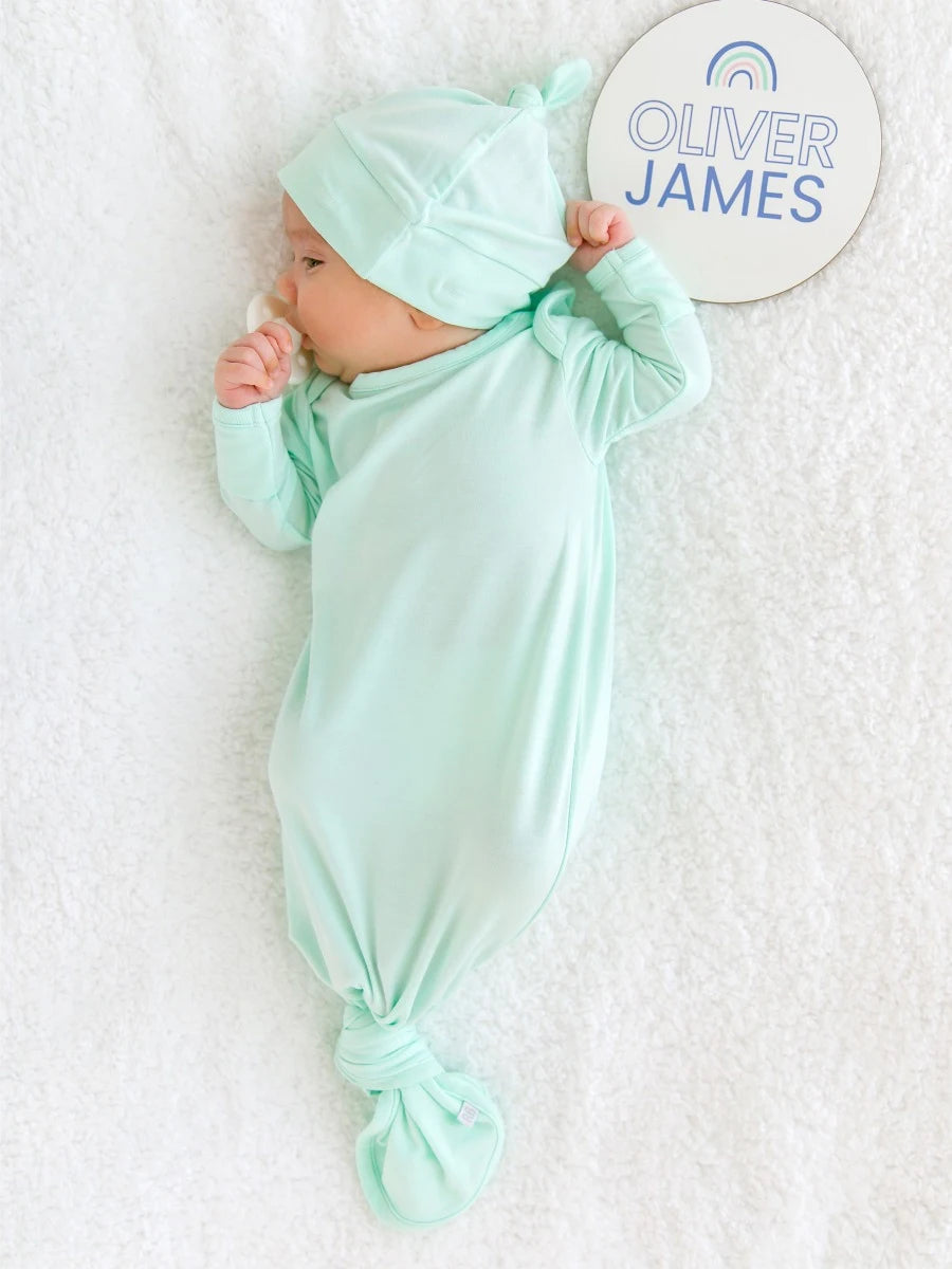 Knotted Sleep Gown & Hat Set - Mint