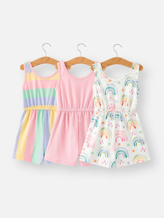 Rainbow Striped Milk Silk 3-piece Jumpsuit Set