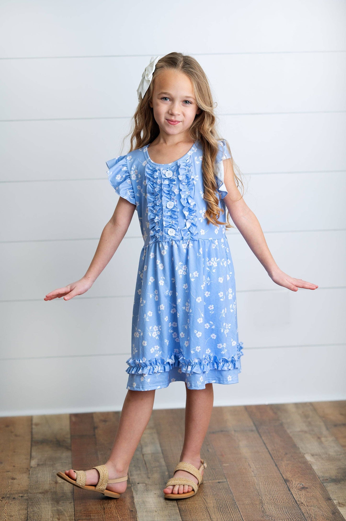 Kids Periwinkle Flower Ruffle Dress