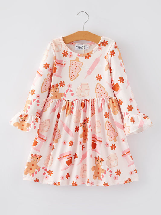 Christmas Gingerbread Print Dress
