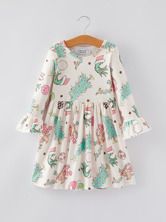 Christmas Grinch Print Girls Dress
