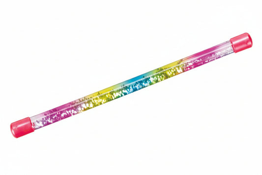 Colorful glittery pen with pink ends on a white background