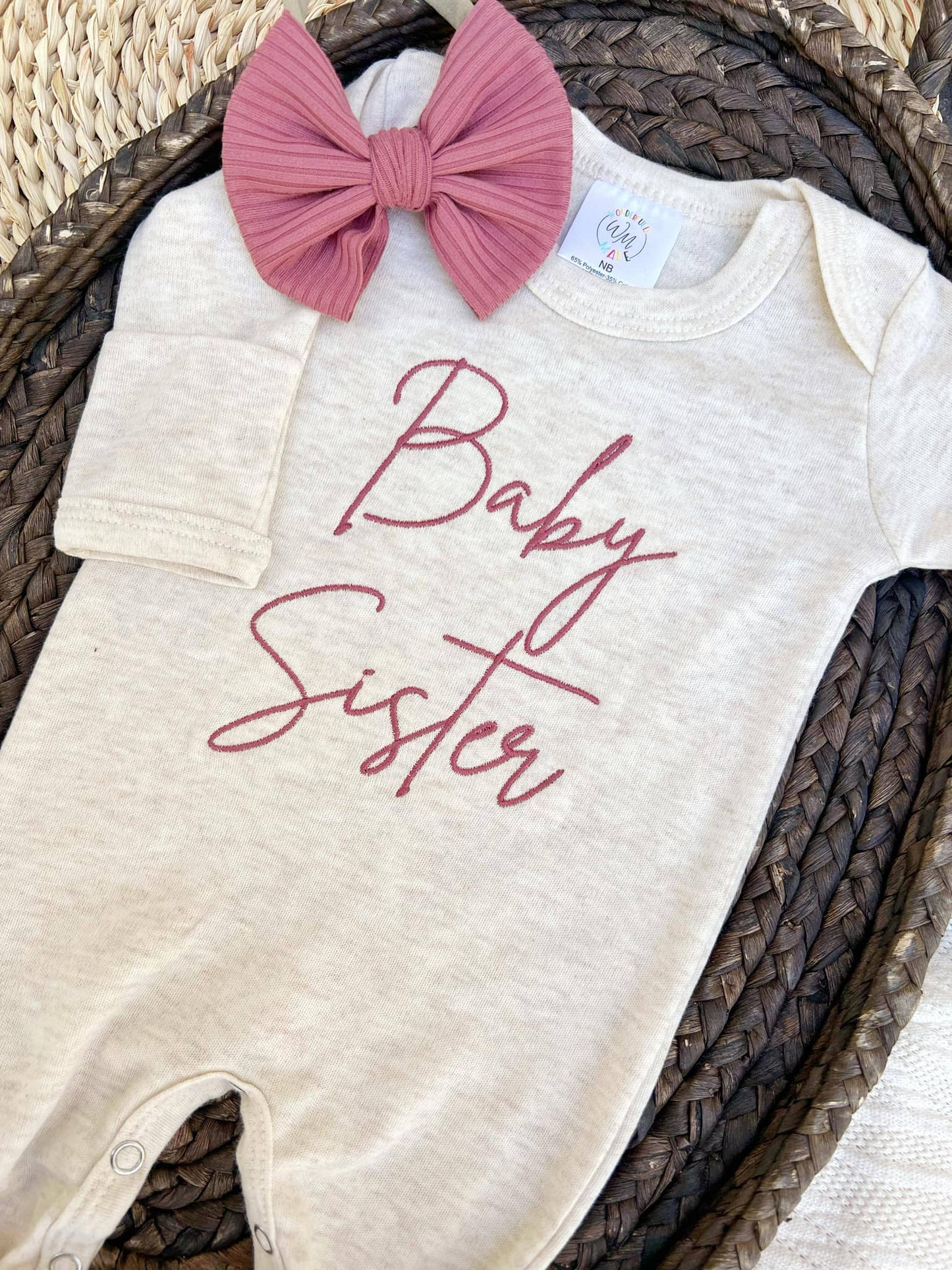 Embroidered Infant Romper | Baby Sister Pink