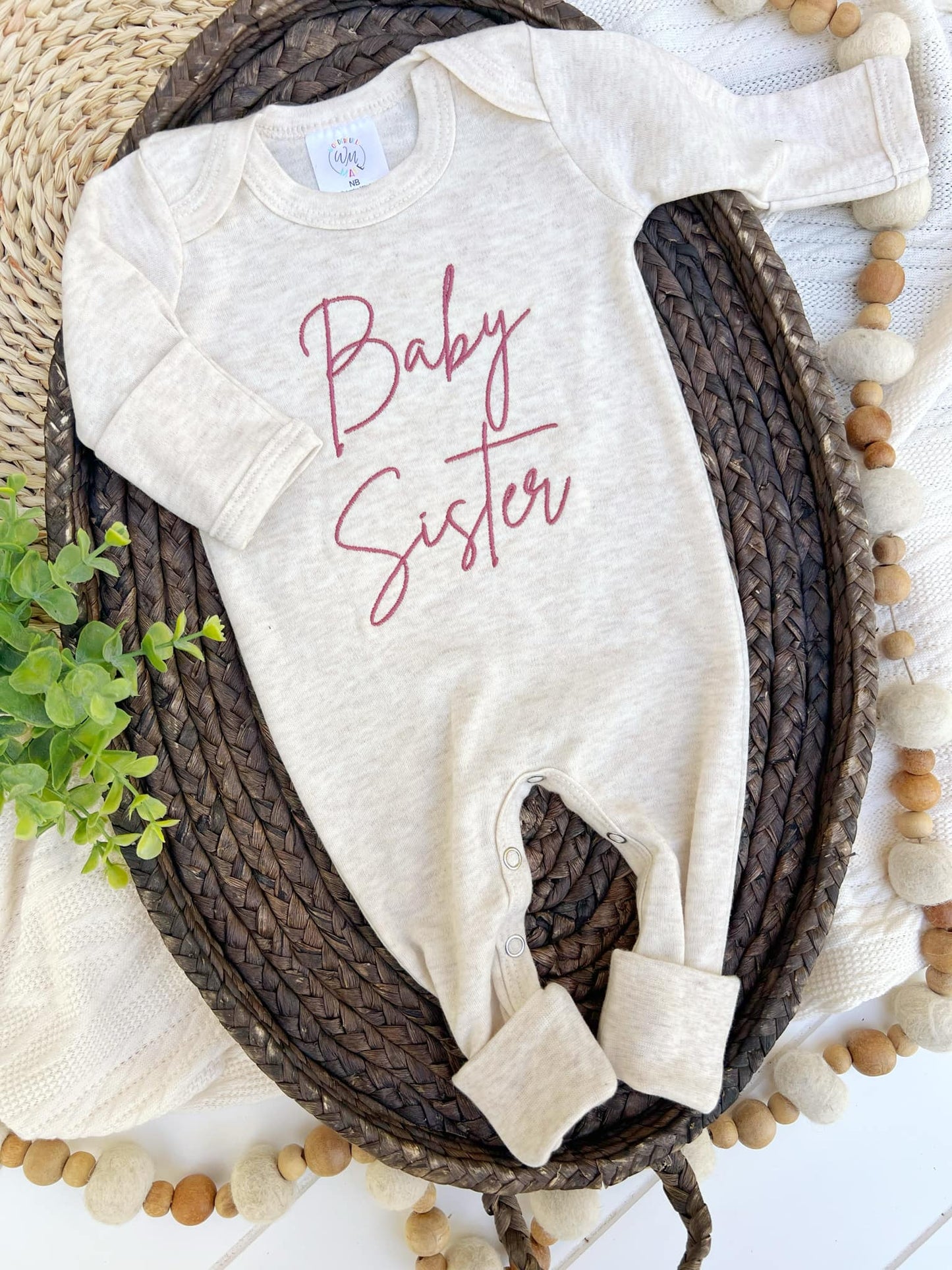 Embroidered Infant Romper | Baby Sister Pink