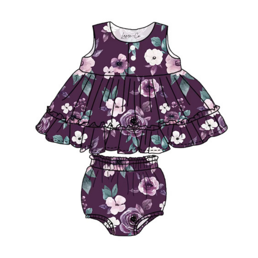 Emma Floral Bamboo Peplum + Bloomer Set