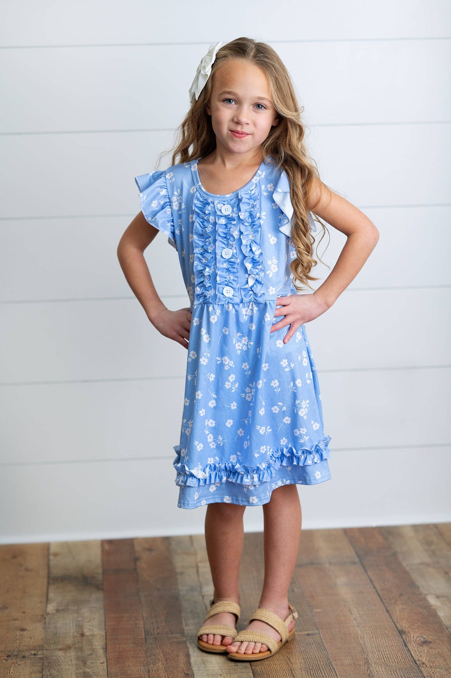 Kids Periwinkle Flower Ruffle Dress