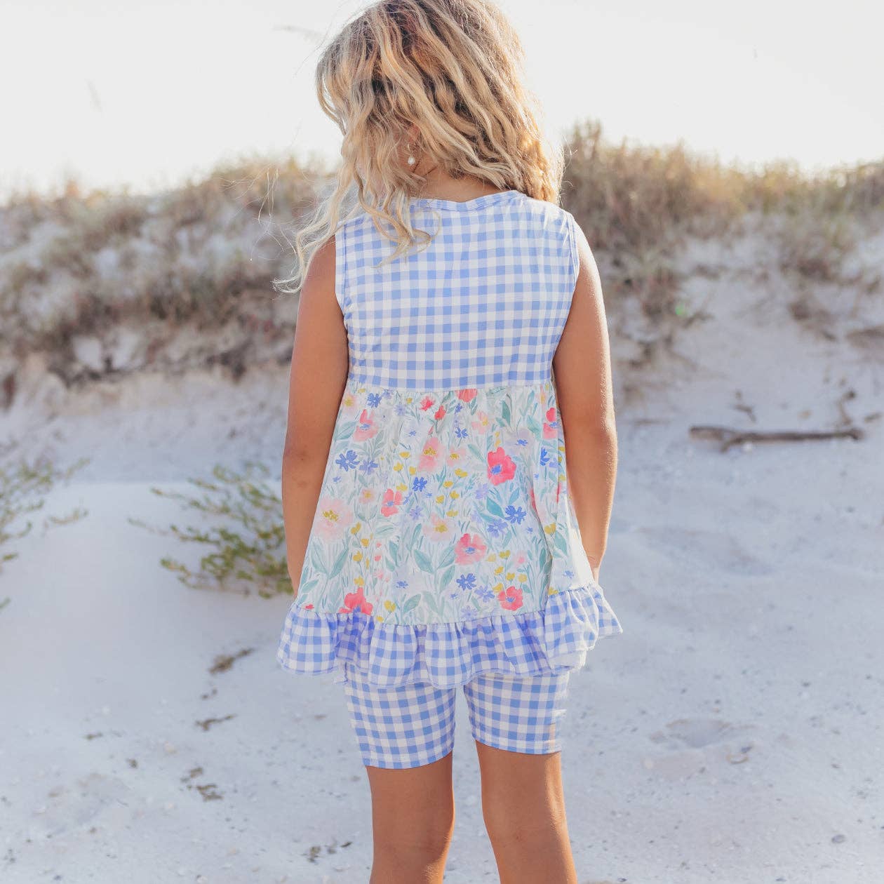 Girls Periwinkle Gingham Ruffle Short Set