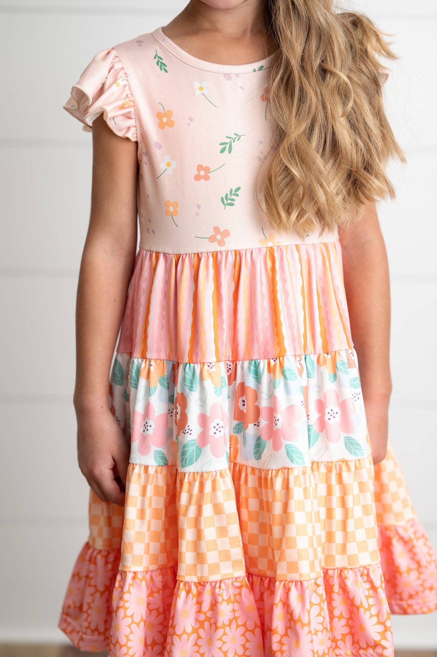 Ava Peach Retro Floral Tiered Dress