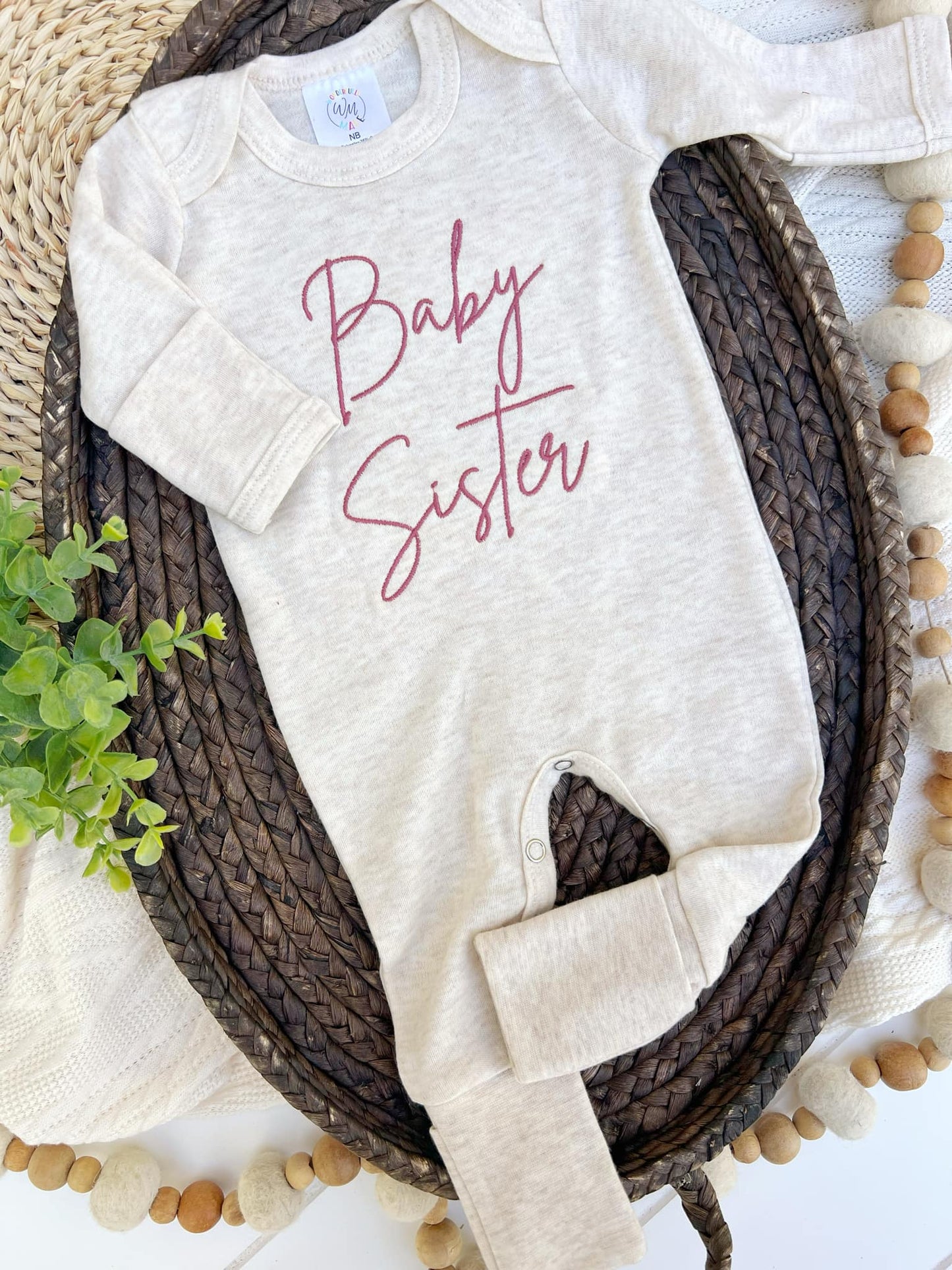Embroidered Infant Romper | Baby Sister Pink