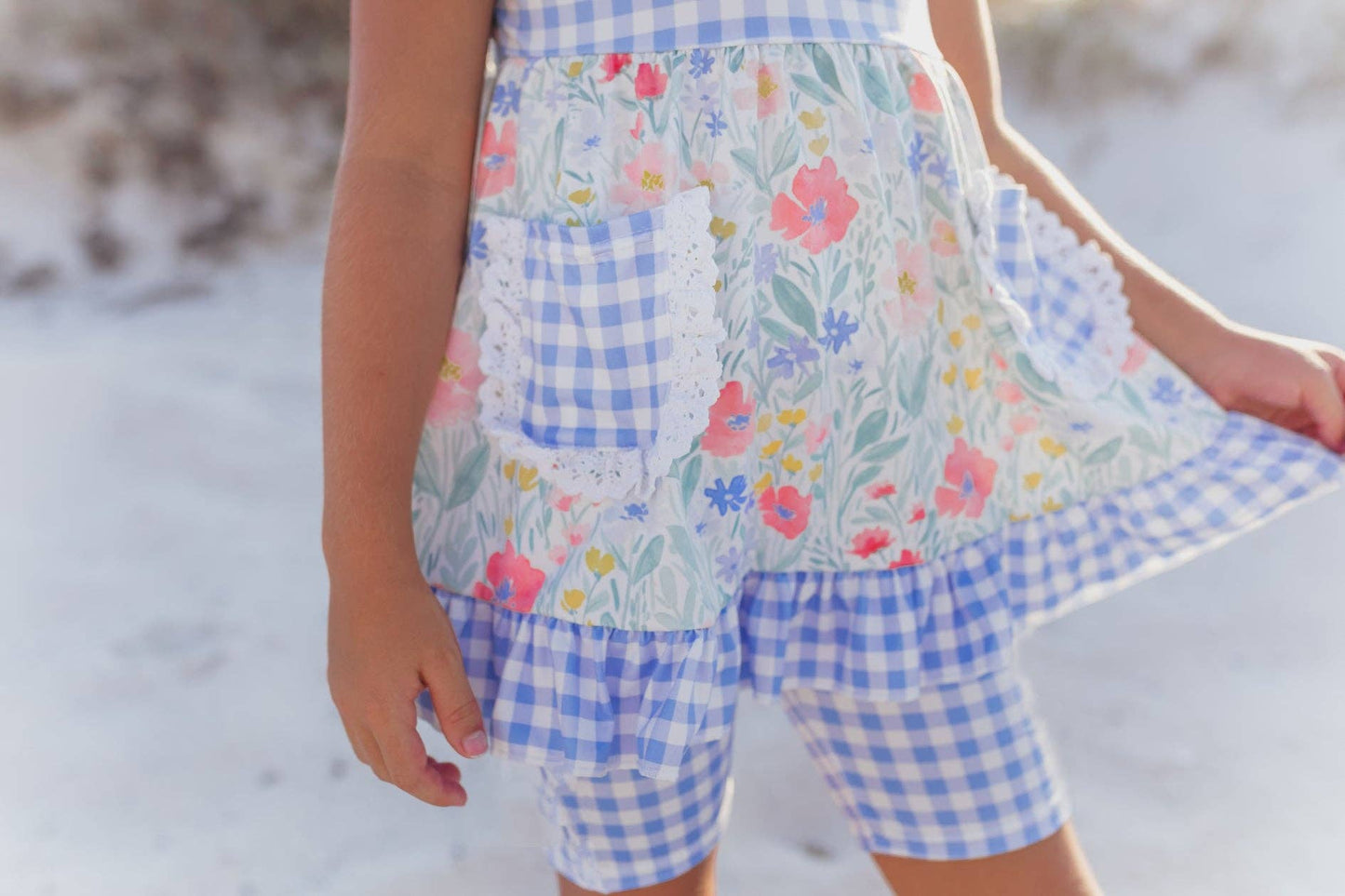 Girls Periwinkle Gingham Ruffle Short Set