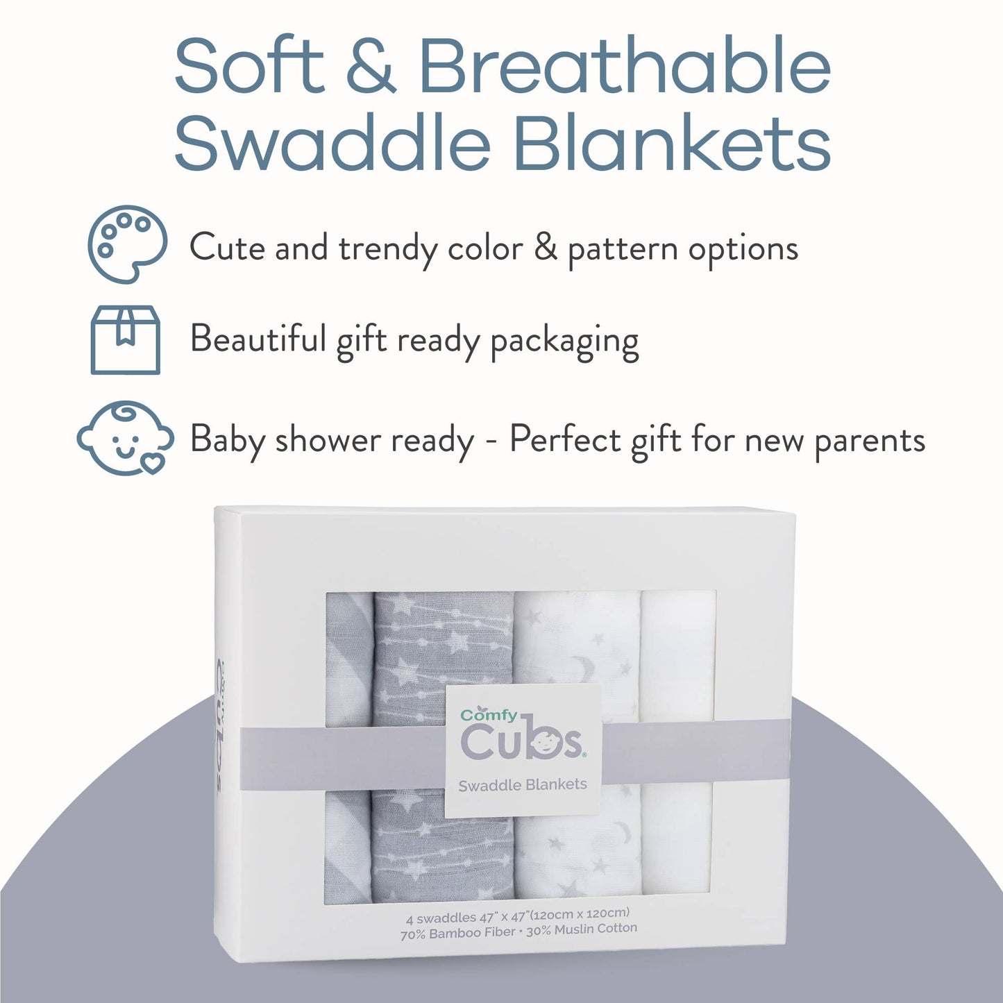 Baby Muslin Swaddle Blankets, 4 Pack by Comfy Cubs