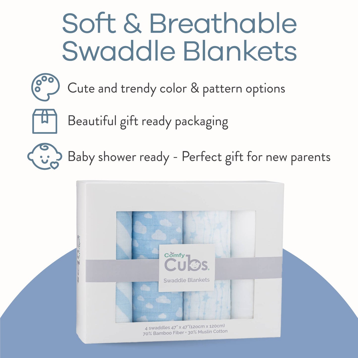 Baby Muslin Swaddle Blankets, 4 Pack by Comfy Cubs