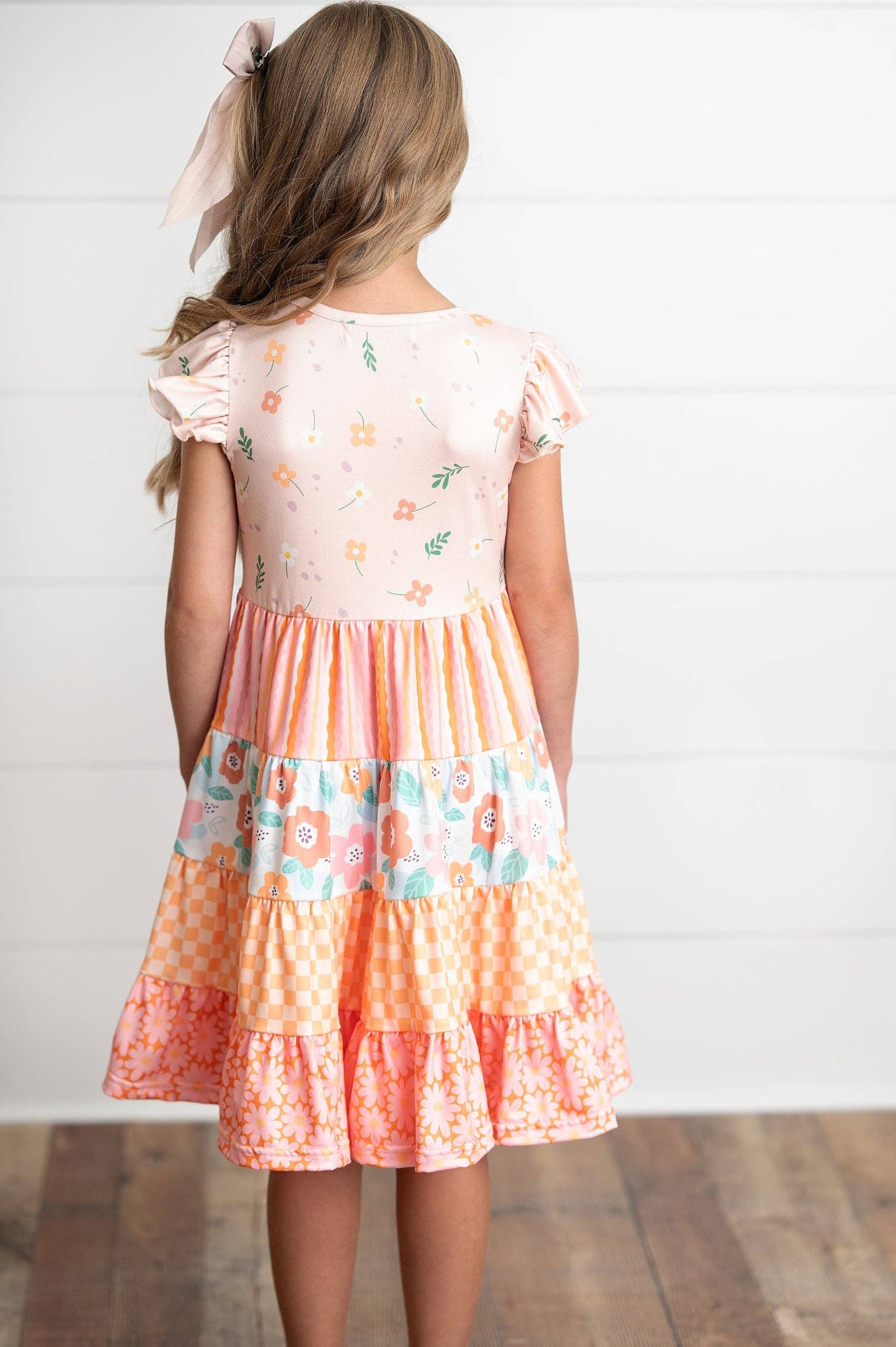 Ava Peach Retro Floral Tiered Dress