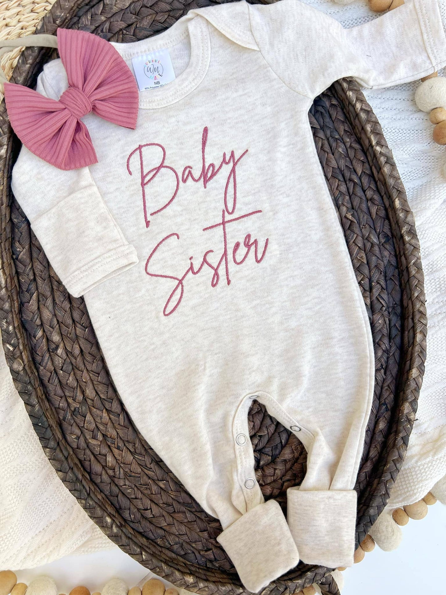 Embroidered Infant Romper | Baby Sister Pink