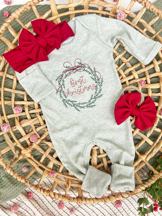 Embroidered Infant Romper | First Christmas