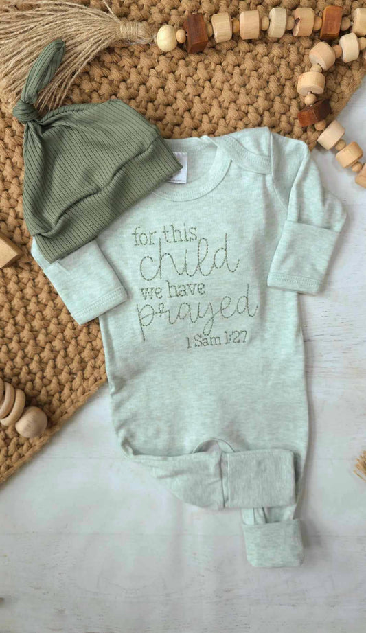 Embroidered Infant Romper | For This Child We Have Prayed