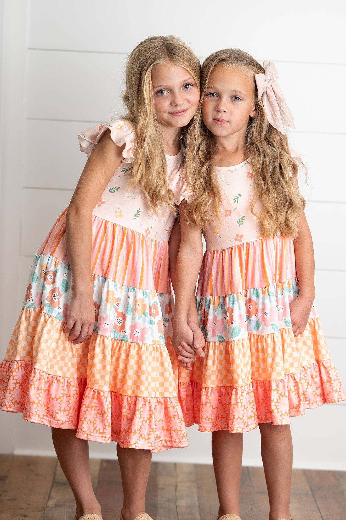 Ava Peach Retro Floral Tiered Dress