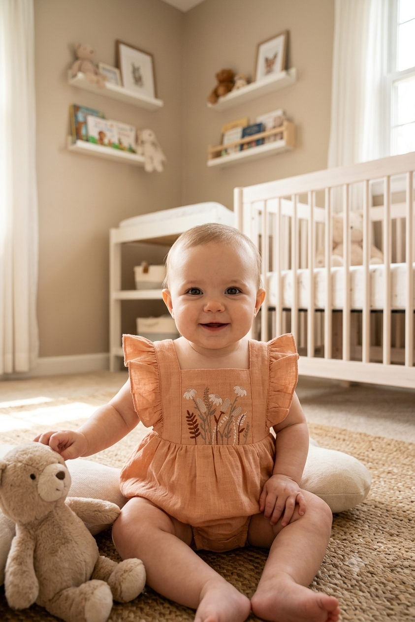 Coral Linen Bubble Romper