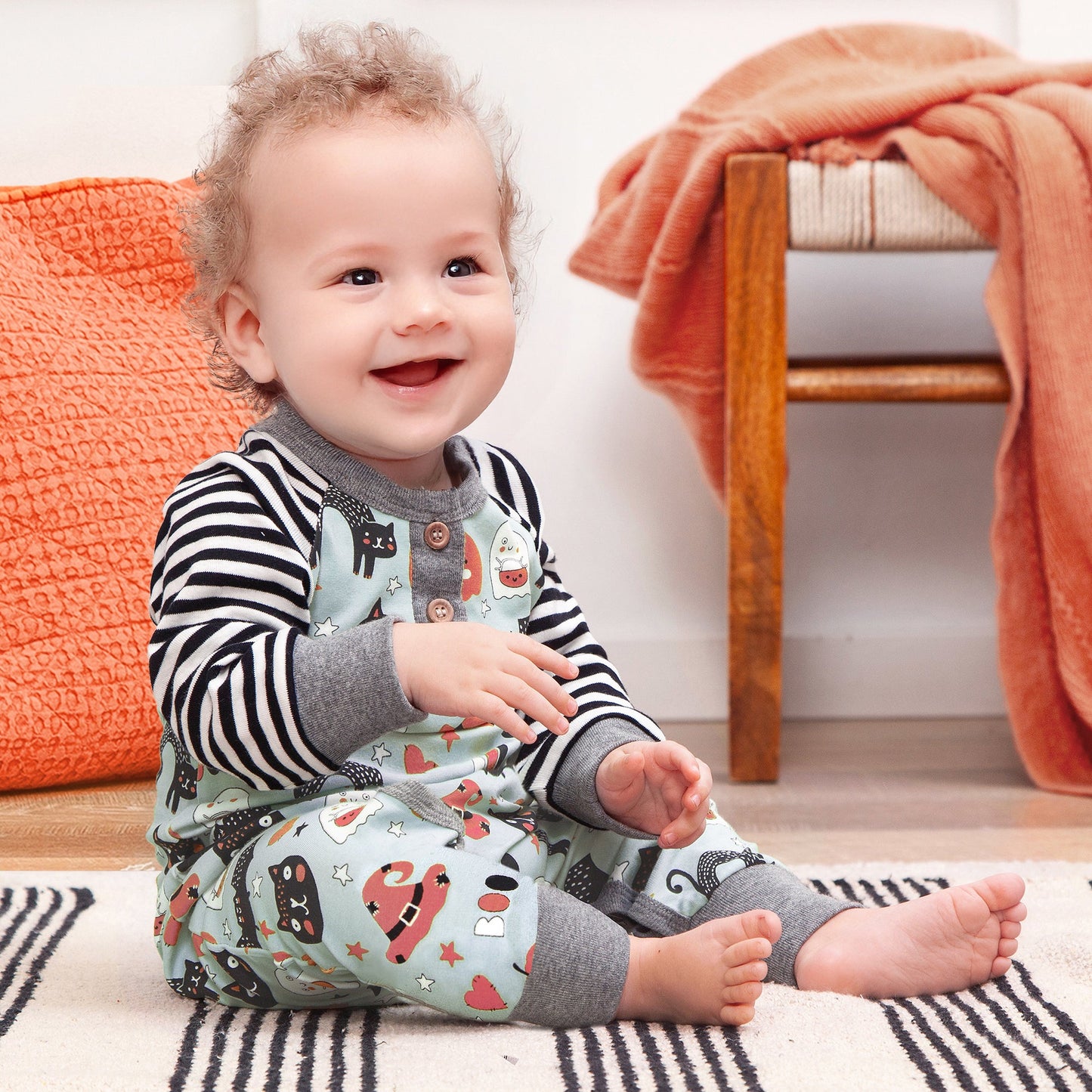 Halloween Pumpkin-Pals Henley Bamboo Romper