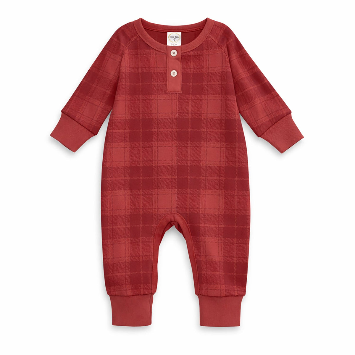 Red Plaid Henley Romper