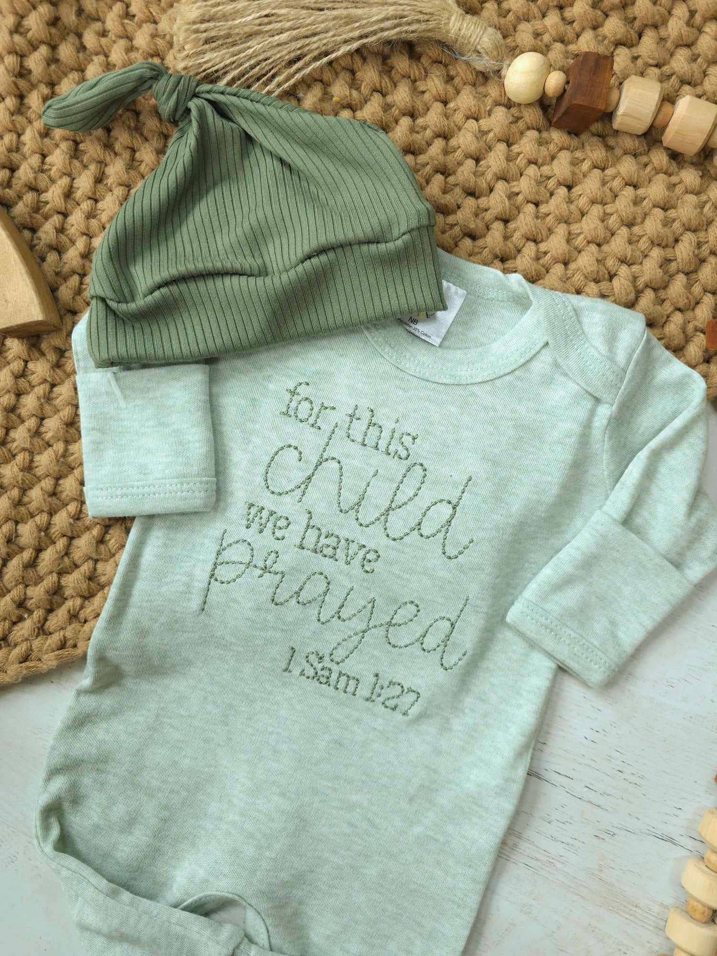 Embroidered Infant Romper | For This Child We Have Prayed