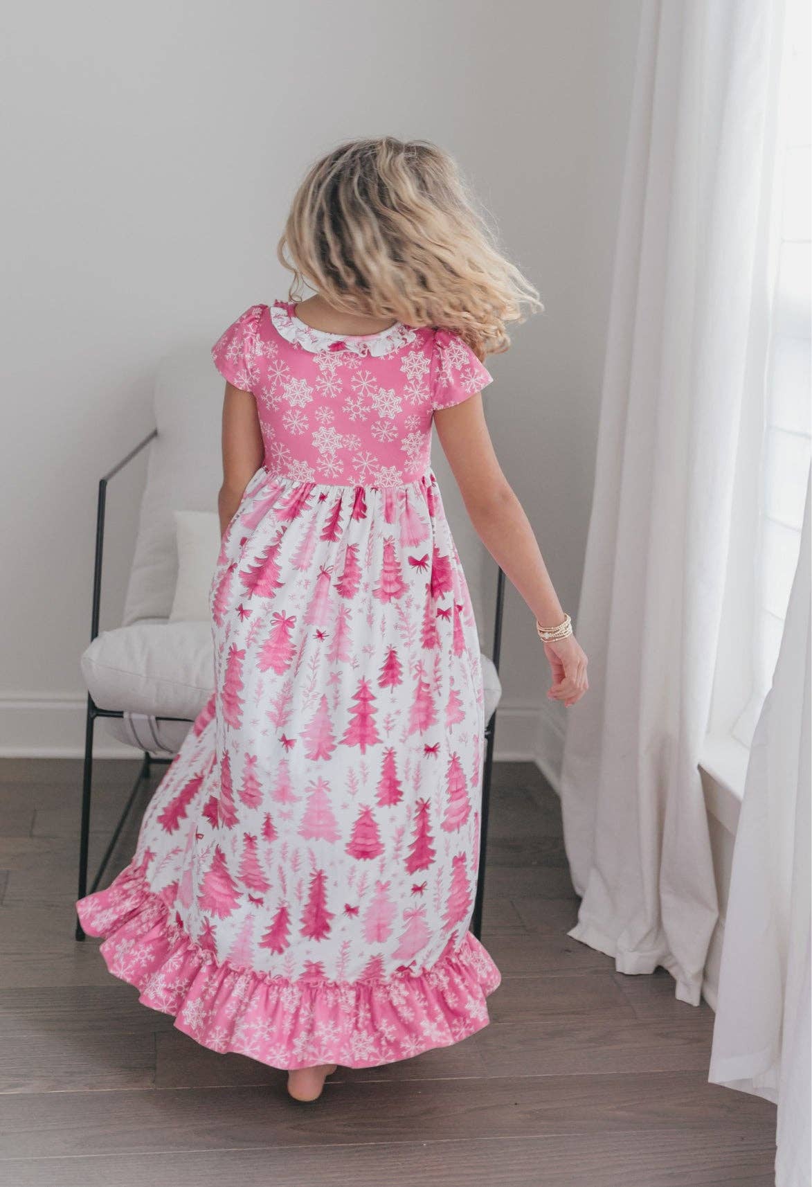Pink Trees Holiday Ruffle Lounge Gown