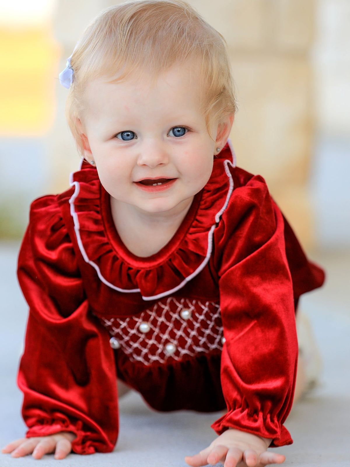Velvet Smocked Infant Romper
