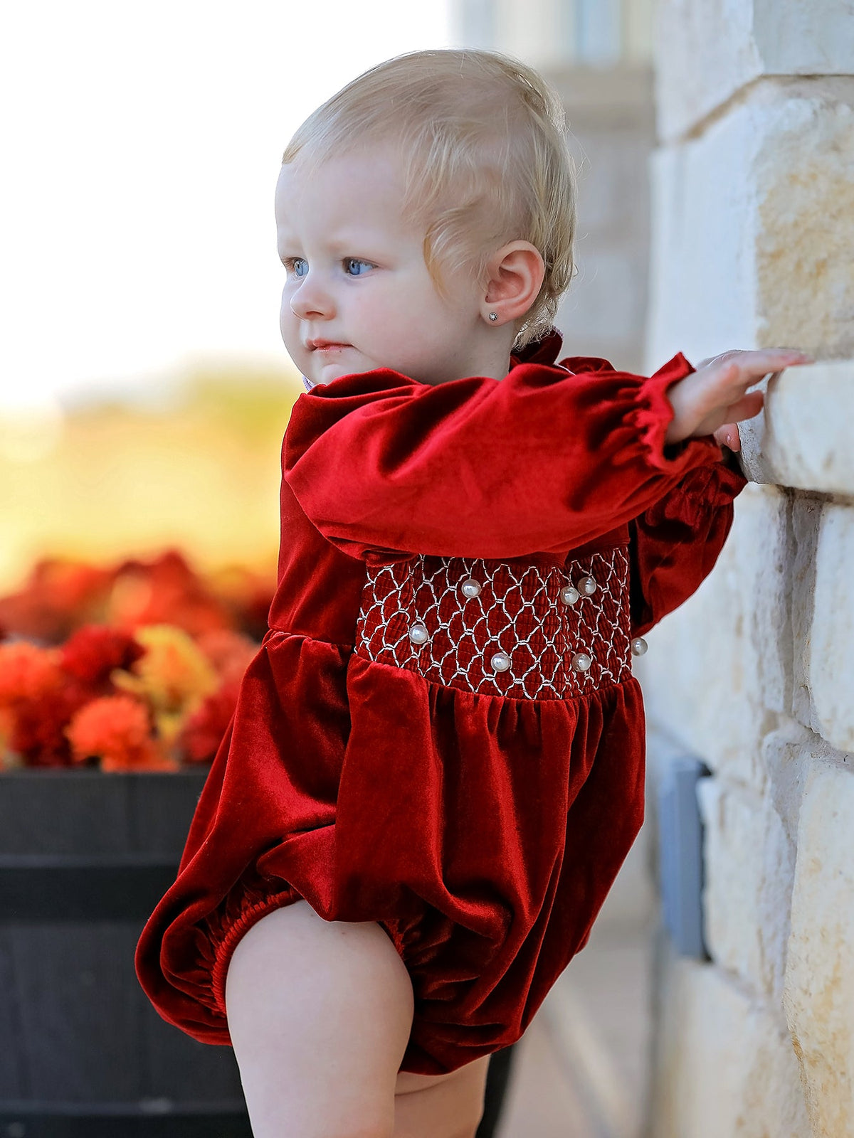 Velvet Smocked Infant Romper