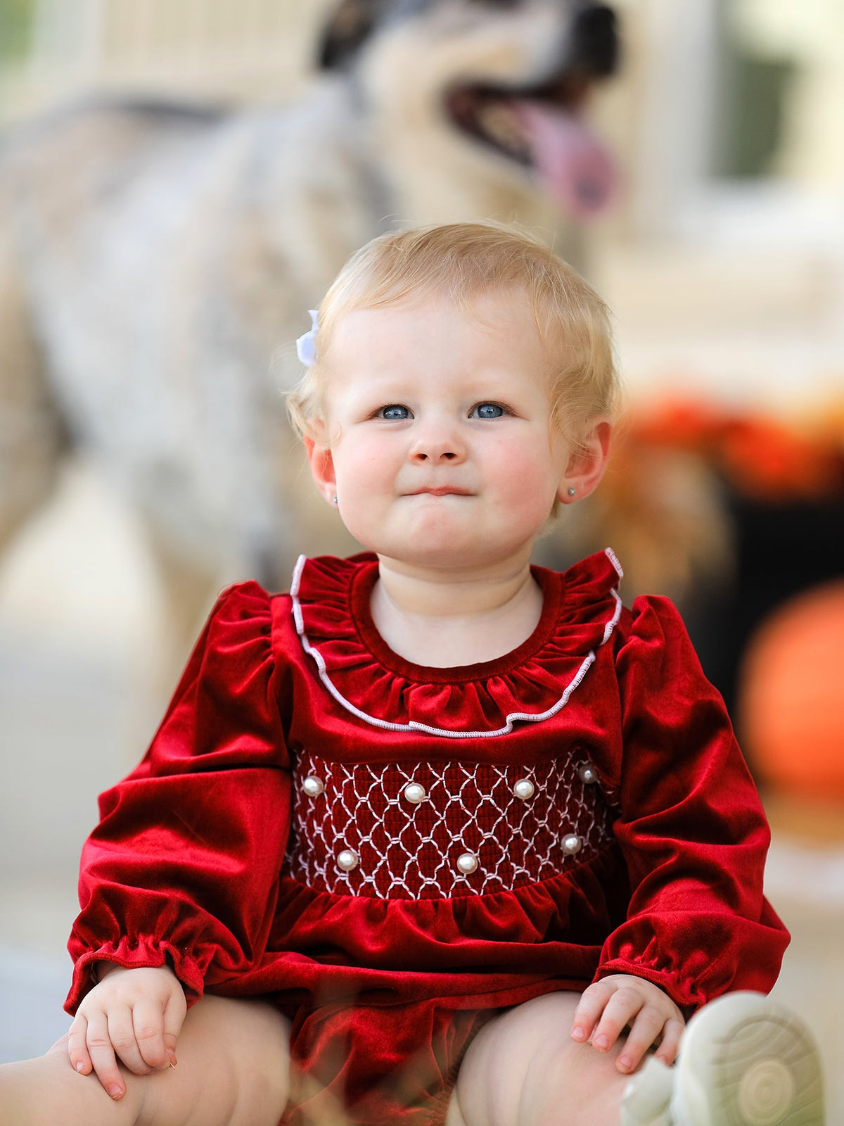 Velvet Smocked Infant Romper