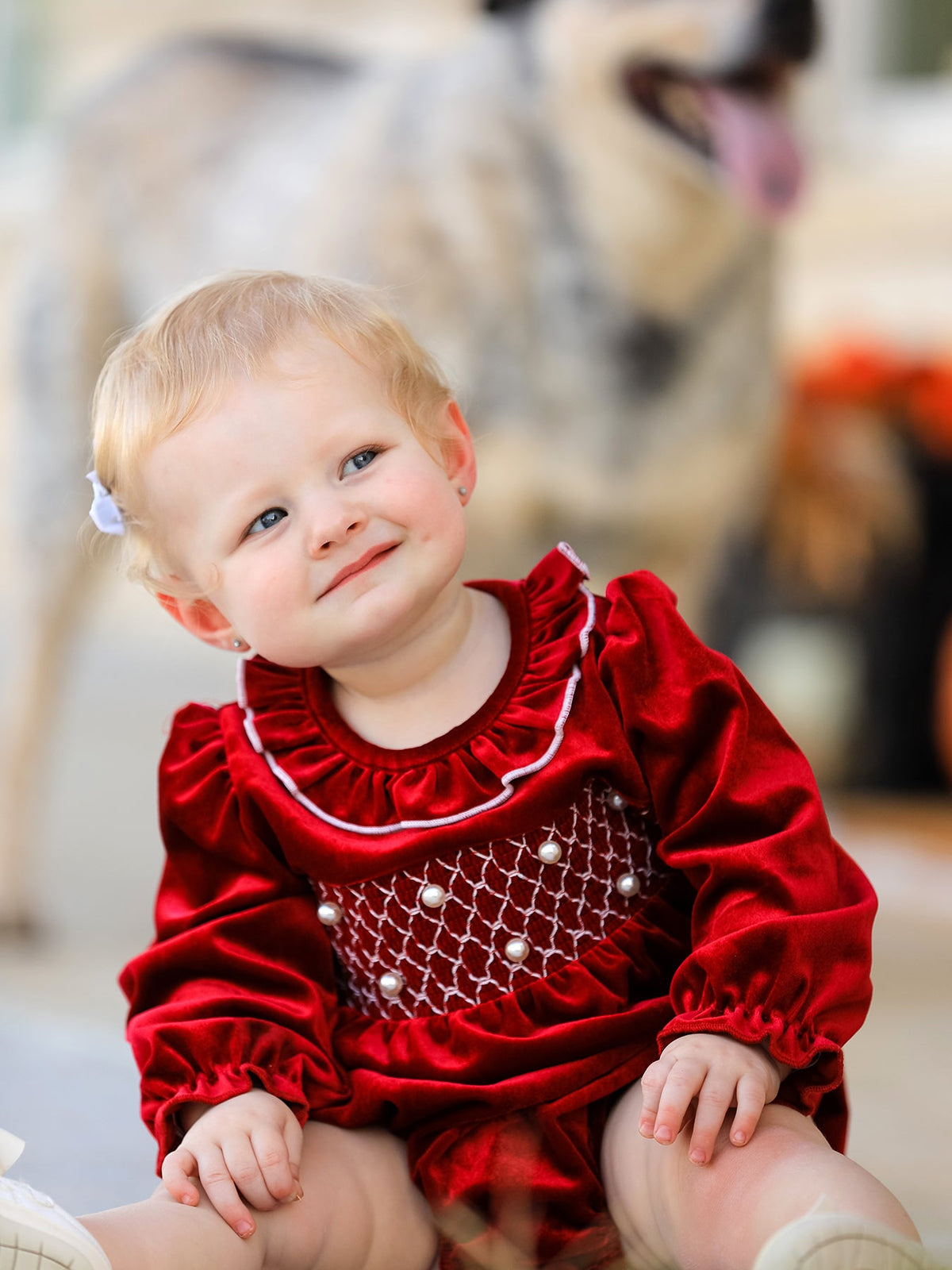 Velvet Smocked Infant Romper