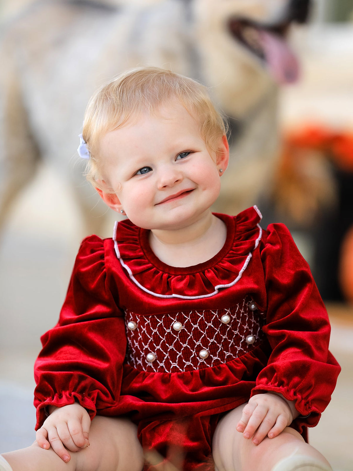 Velvet Smocked Infant Romper