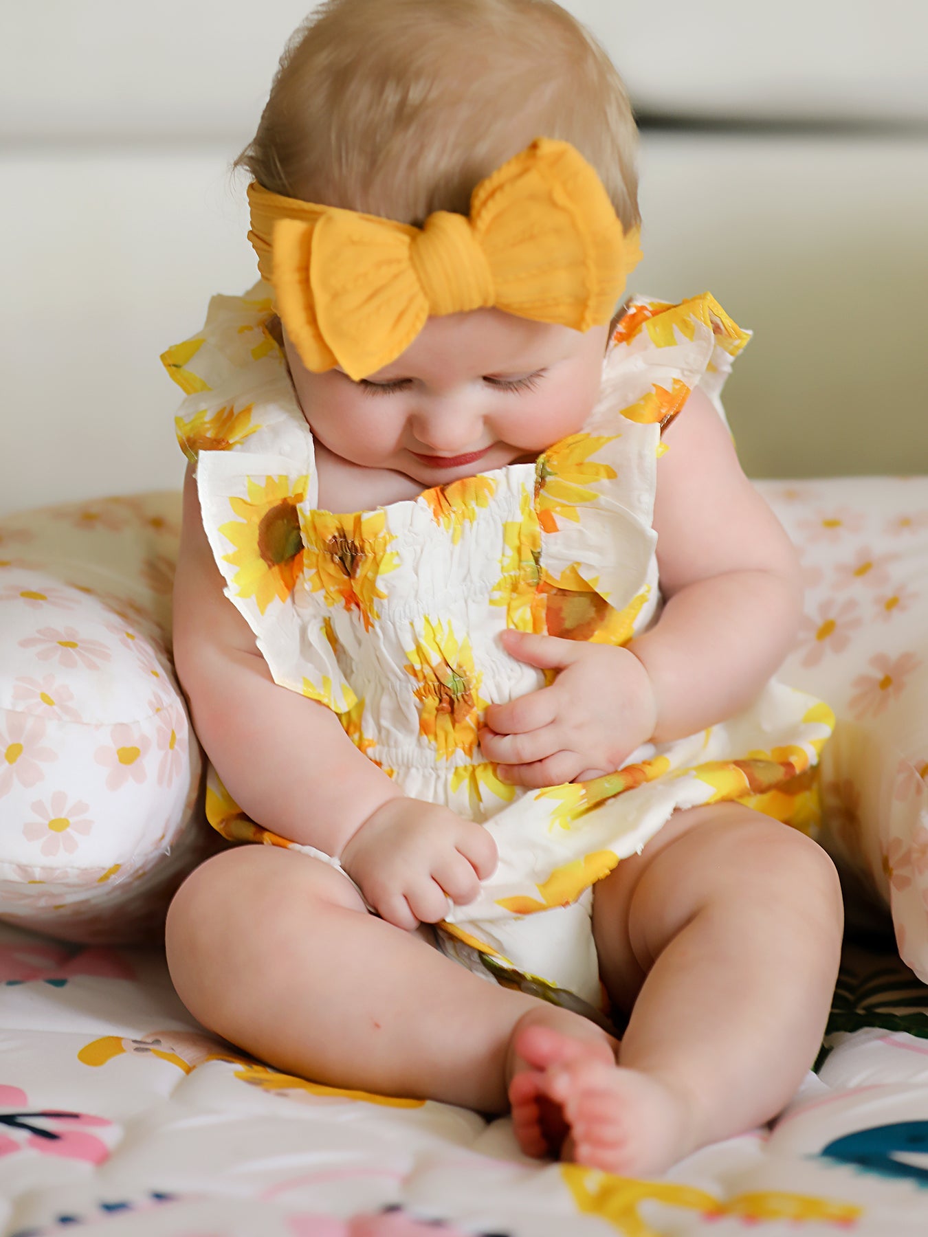 Sunflower Girls Smocked Ruffle Romper