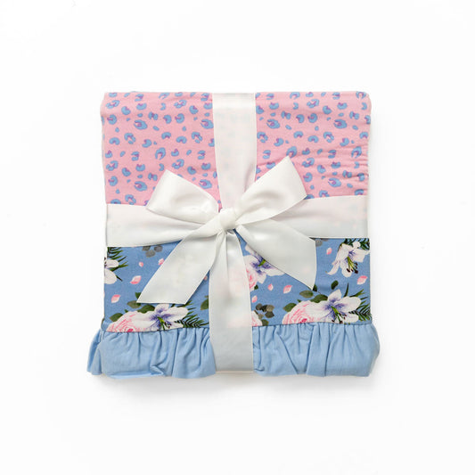 Lillian Floral Bamboo Ruffle Stroller Blanket