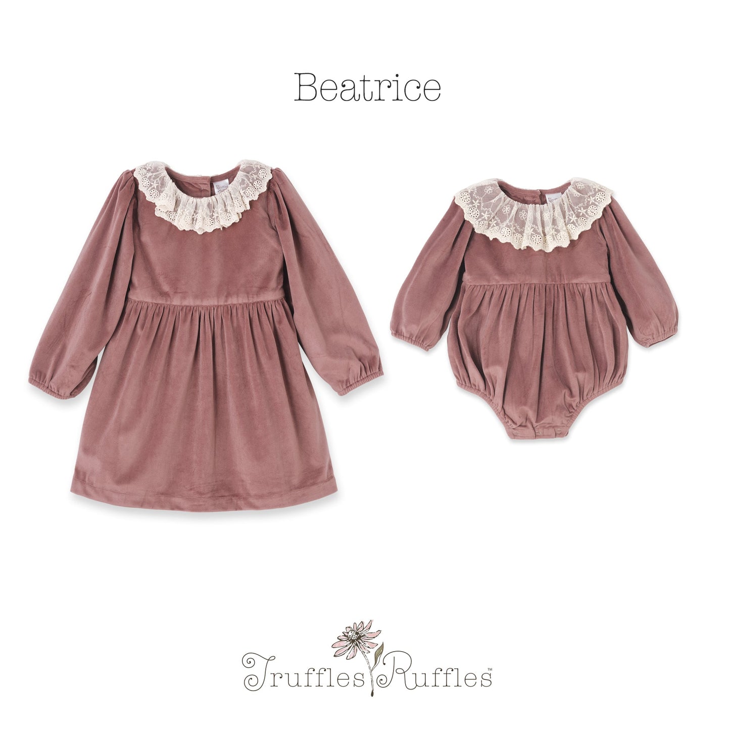 Mauve Velvet Girl's Dress – Lace Collar Special Occasion