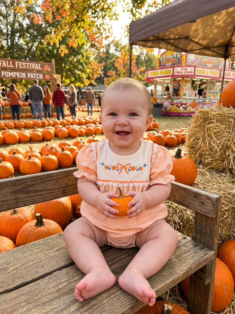 Embroidered Pumpkin Patch Infant Romper