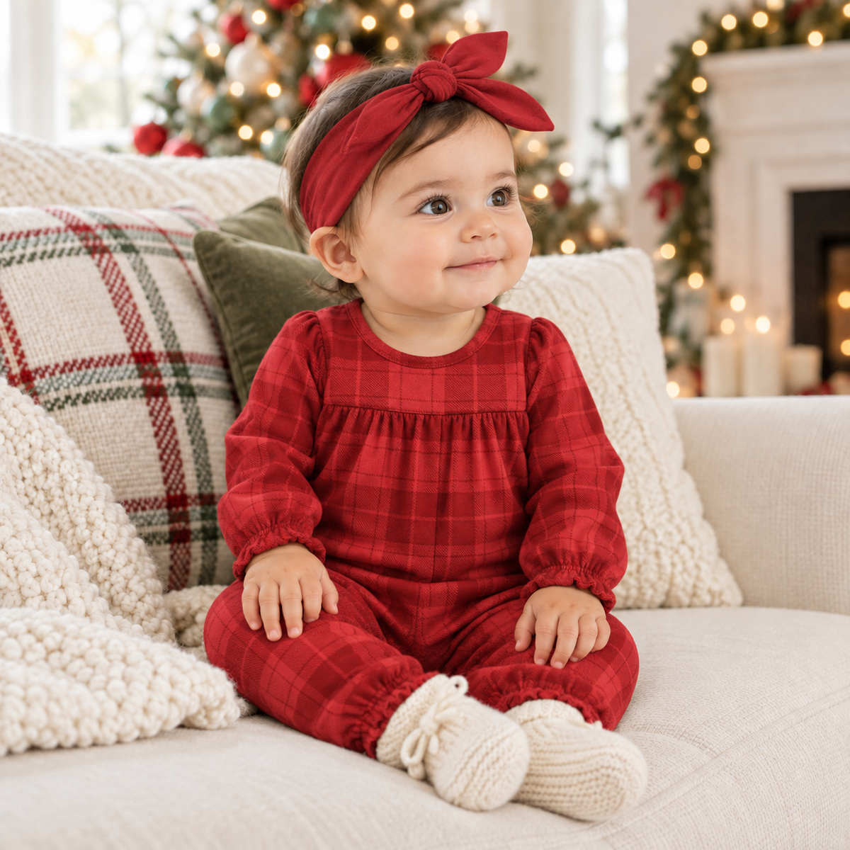 Red Plaid Baby Girl Romper