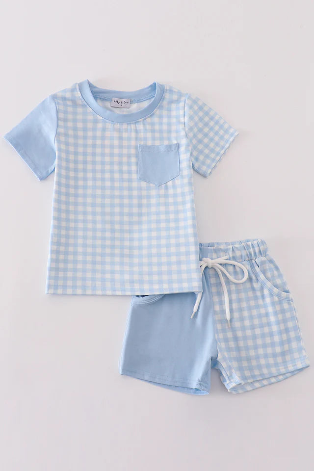 Blue Gingham Shorts Set