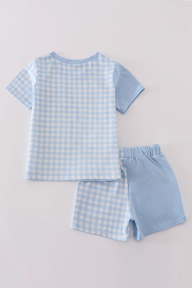 Blue Gingham Shorts Set