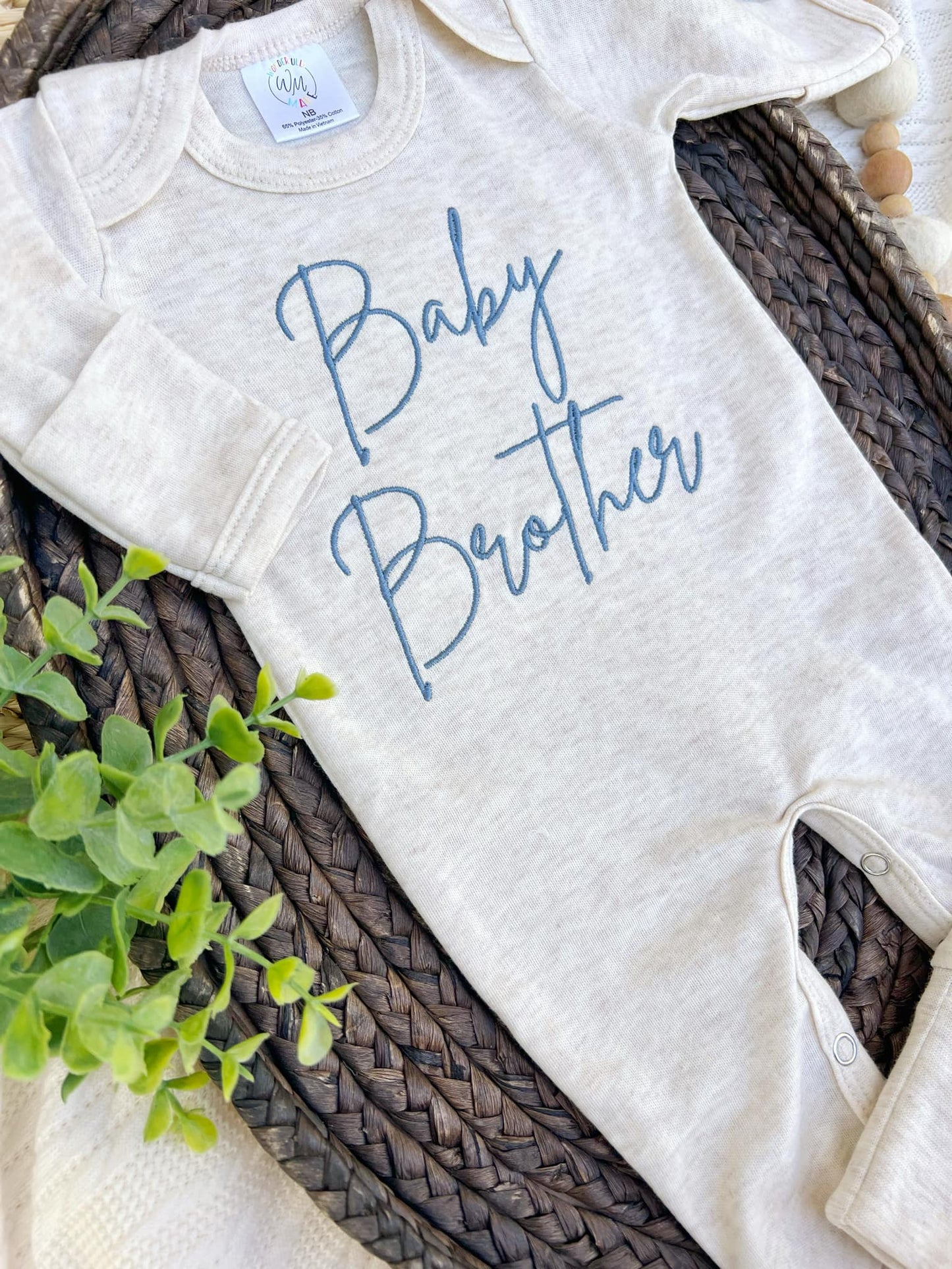 Embroidered Infant Romper | Baby Brother Blue