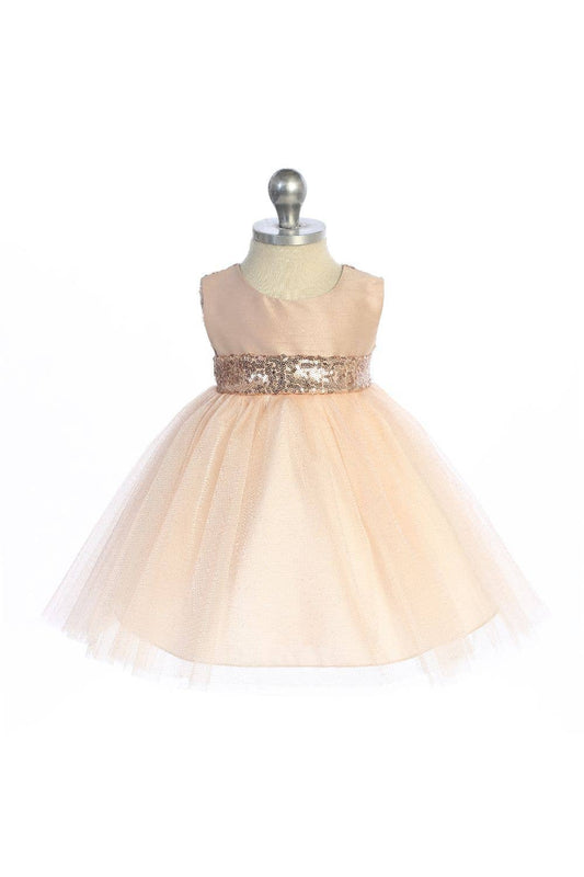 Blush/Rose Gold Sequins V Back & Bow Baby Dress