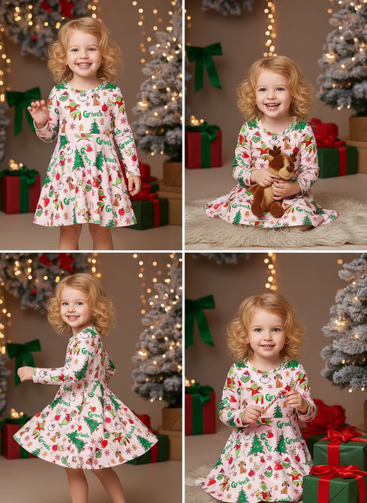 Girls Grinch Print Dress