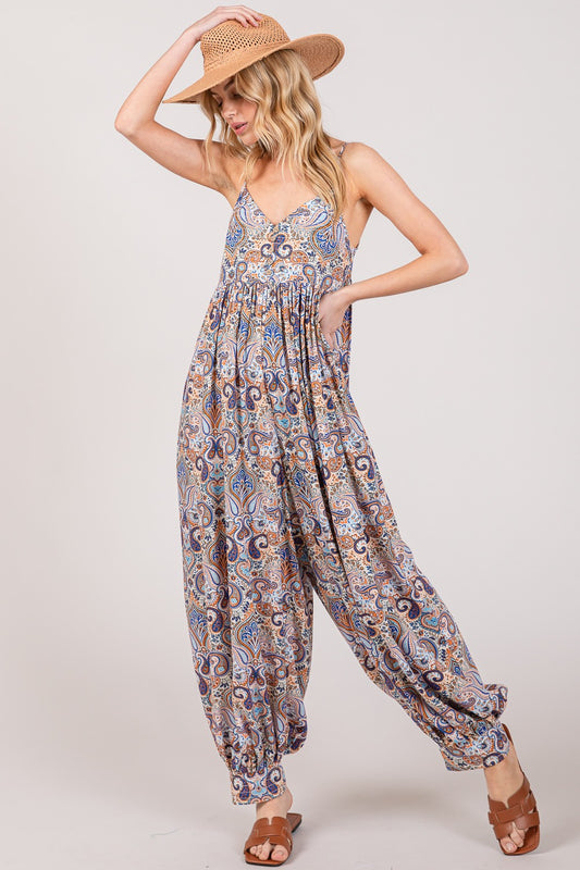 Full Size Multi Paisley Print Sleeveless Jumpsuit by SAGE + FIG