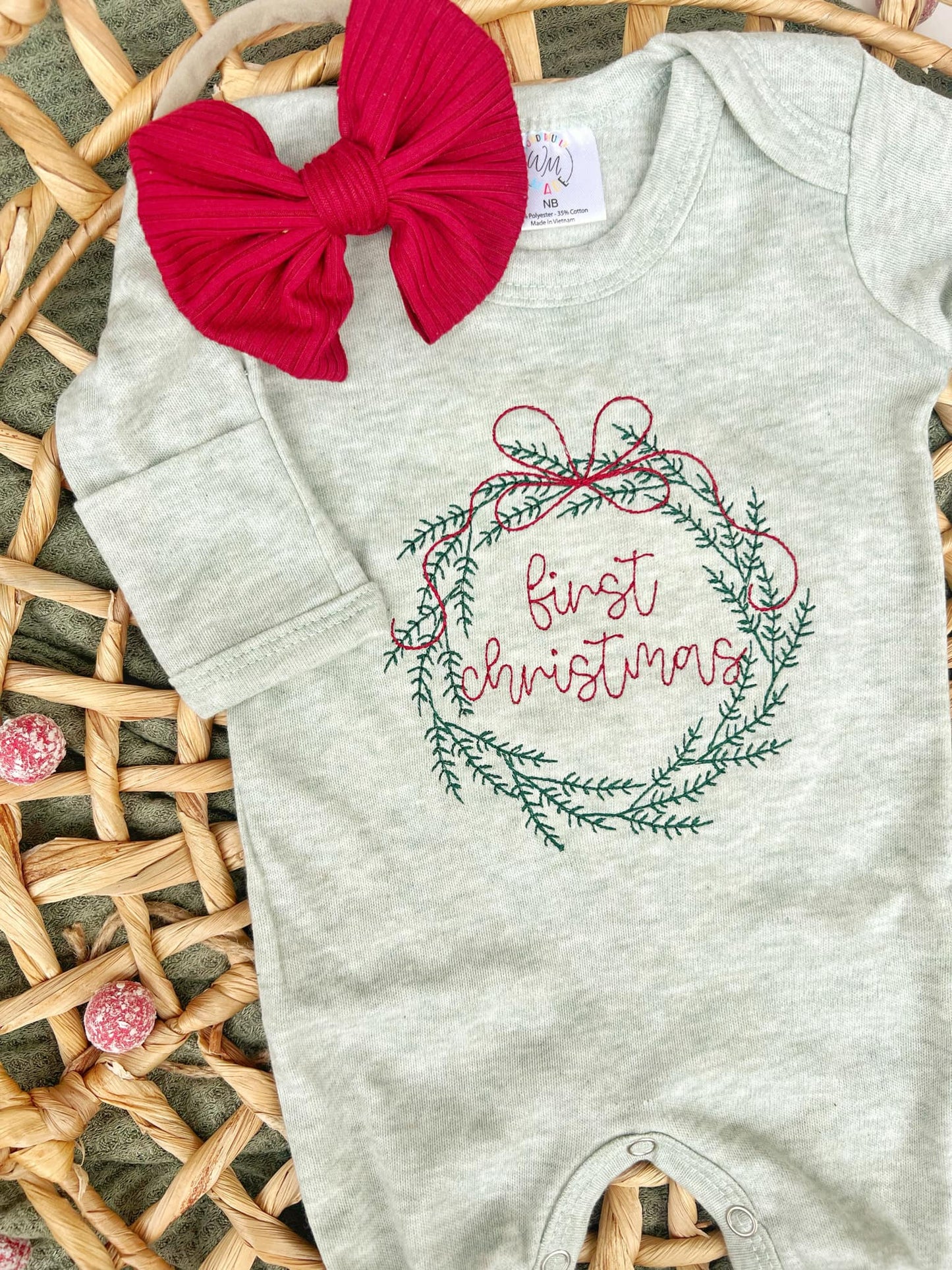 Embroidered Infant Romper | First Christmas