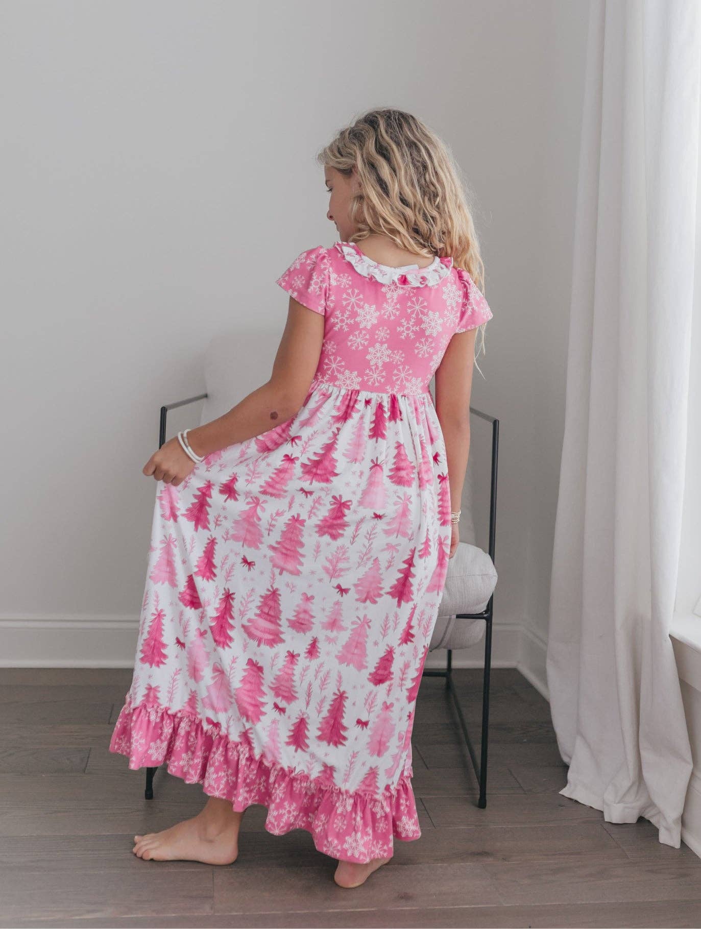 Pink Trees Holiday Ruffle Lounge Gown