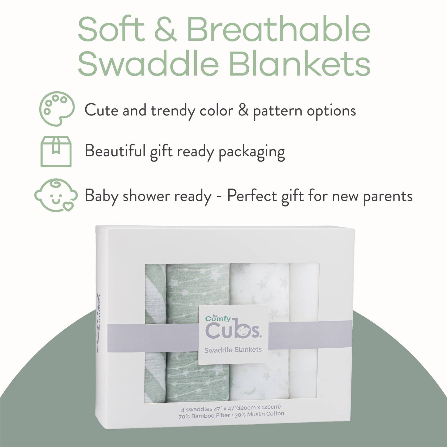 Baby Muslin Swaddle Blankets, 4 Pack by Comfy Cubs